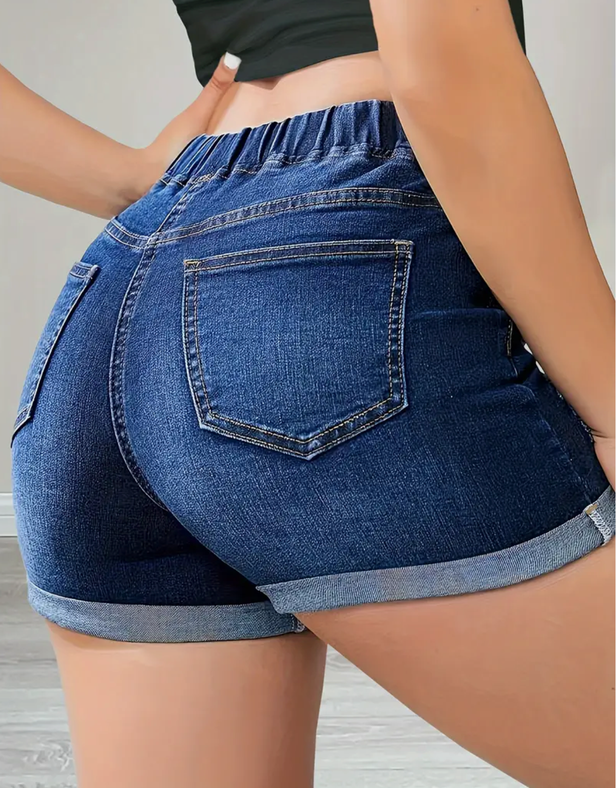 Casual Blue Drawstring Waist Denim Shorts